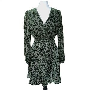 Alex Marie Moss Maren Velvet Animal Print Burnout Long Sleeve Wrap Dress 12